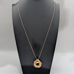 Gold Tone Mesh Pendant Approximately 30"-33" Long Snake Chain Necklace